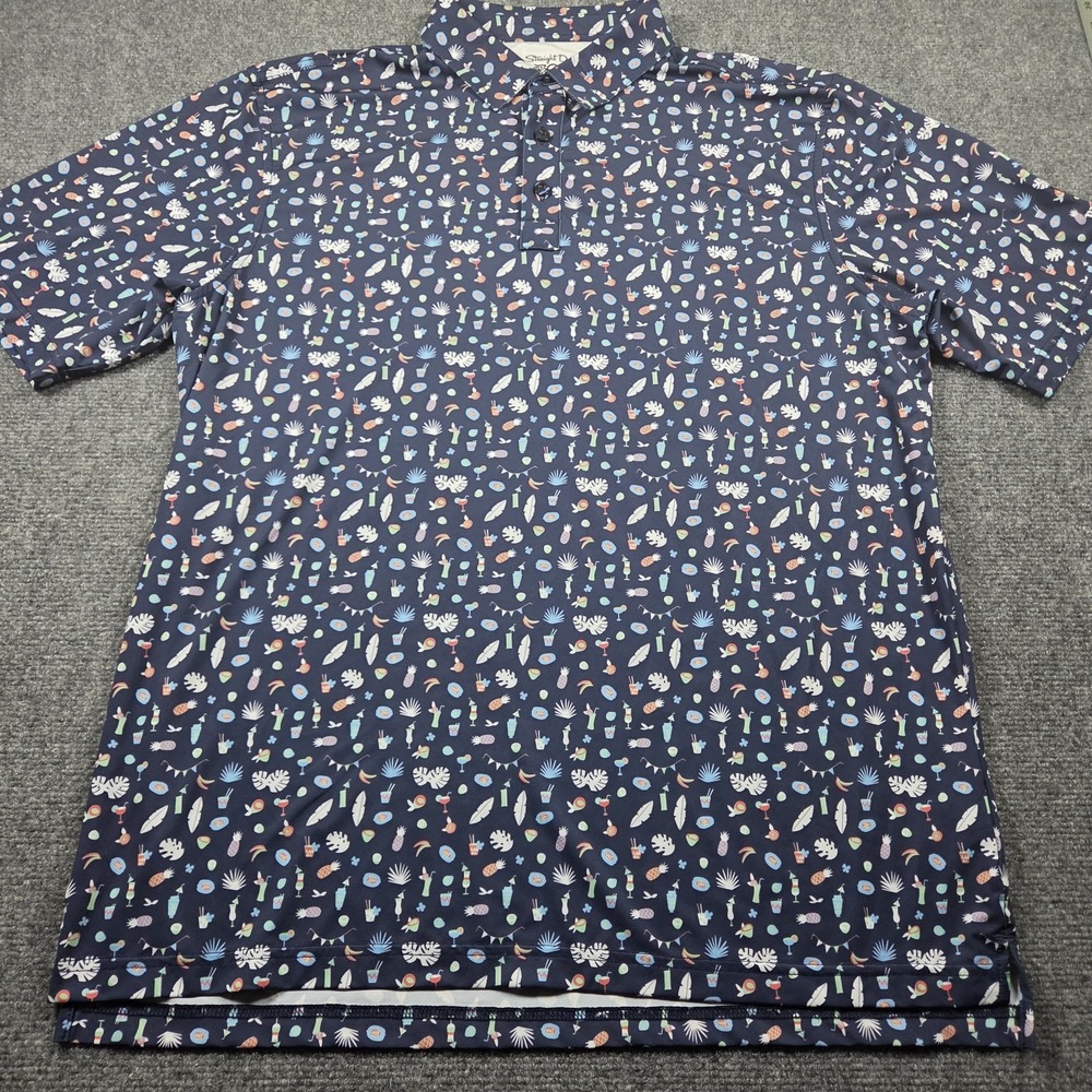Straight Down Performance Golf Polo Shirt Mens XL Stretch Tropical Drinks AOP